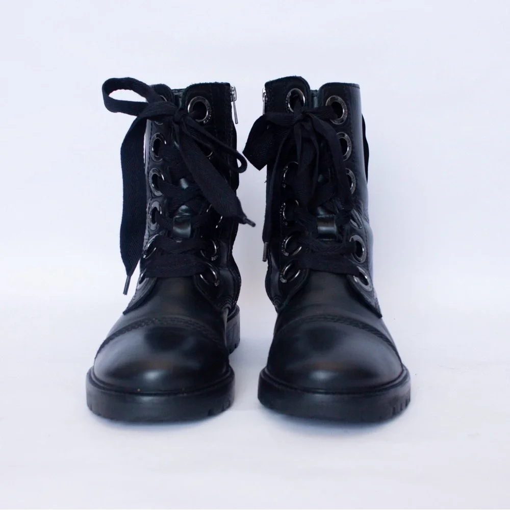 568$MRP Zadig & Voltaire Joe Boots Black Leather Lace Up Zip Logo Boots , Sz 38 - Picture 5 of 16